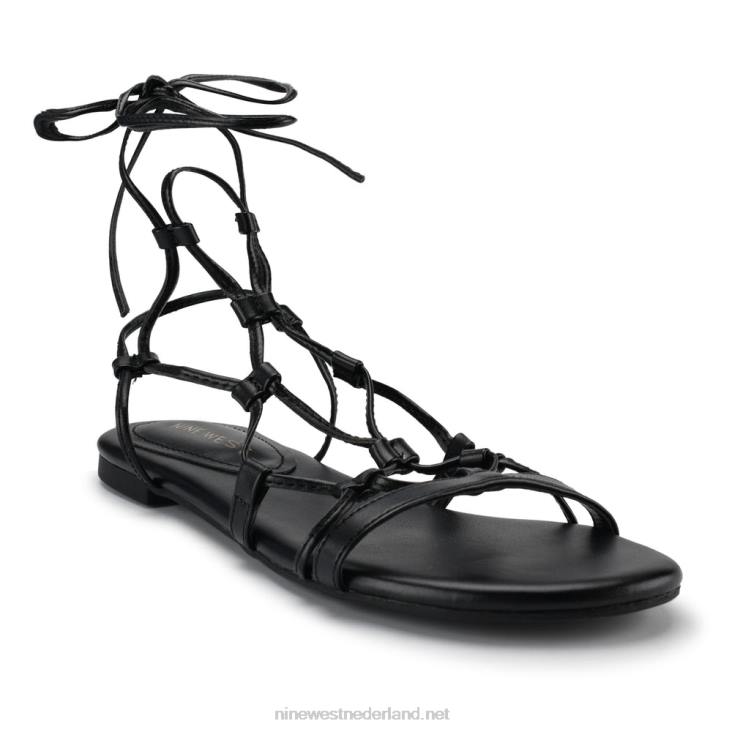 platte sandalen met enkelbandjes en knopen Nine West 62LB66 zwart