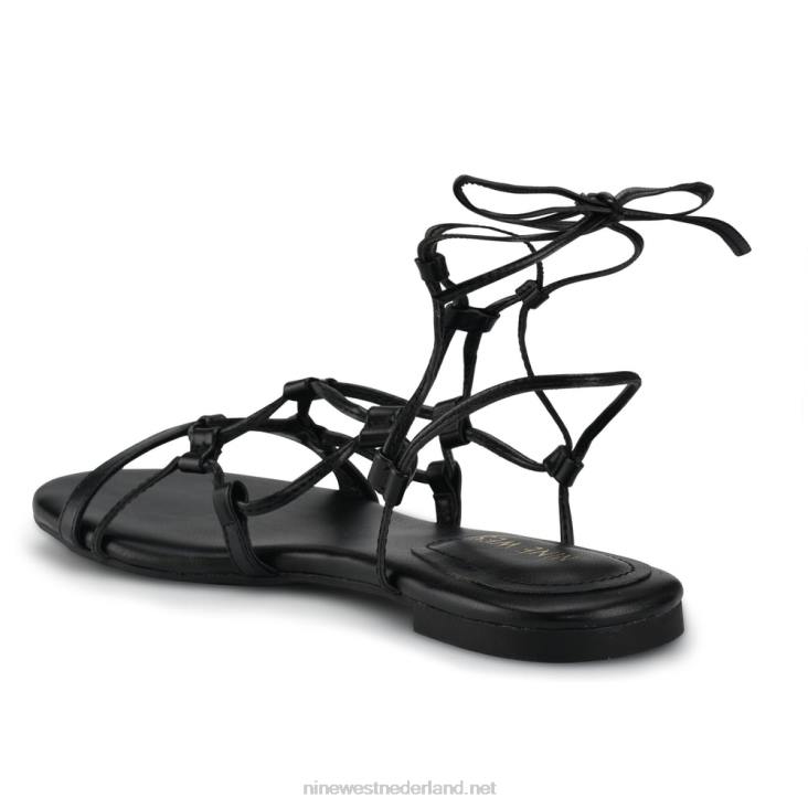 platte sandalen met enkelbandjes en knopen Nine West 62LB66 zwart