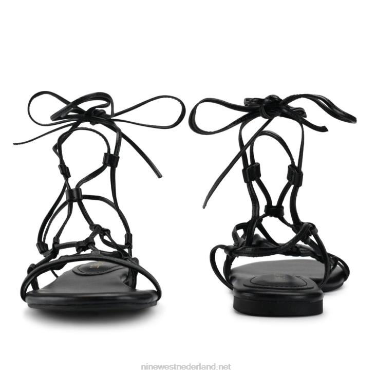 platte sandalen met enkelbandjes en knopen Nine West 62LB66 zwart