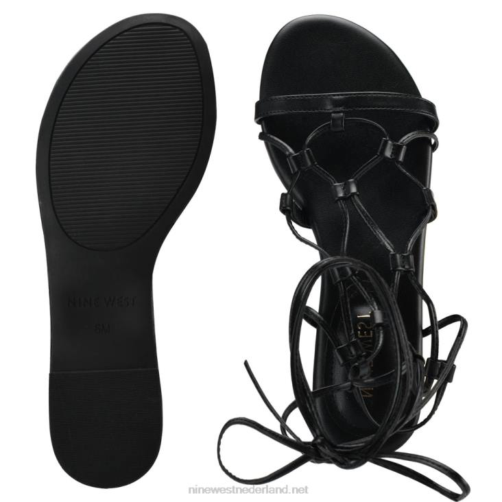 platte sandalen met enkelbandjes en knopen Nine West 62LB66 zwart