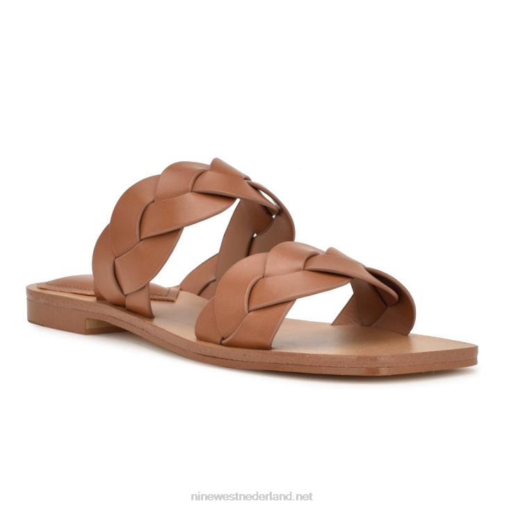 royale sandalen met platte slede Nine West 62LB1 donker naturel geweven