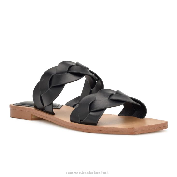 royale sandalen met platte slede Nine West 62LB2 zwart geweven
