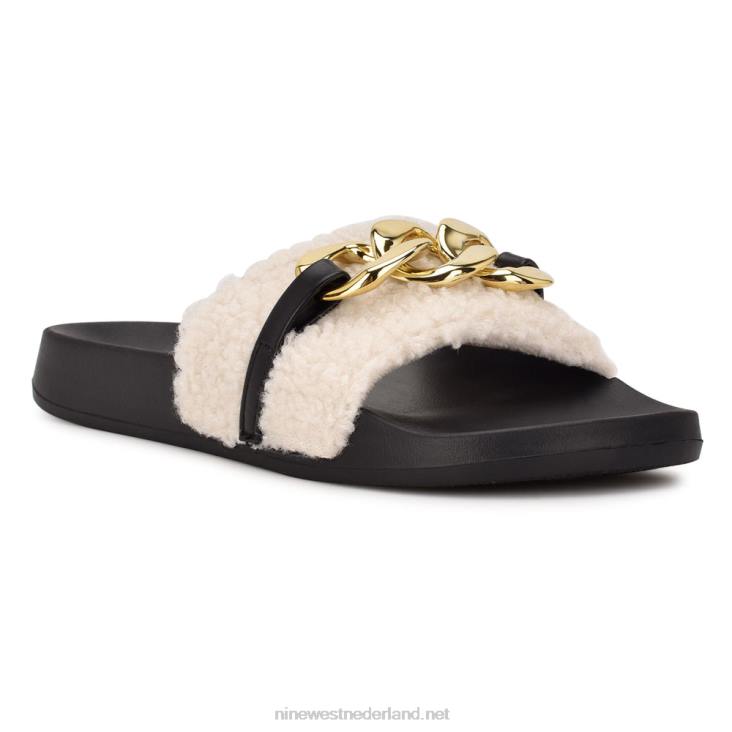 slinks sandalen met platte slede Nine West 62LB67 creme imitatie schapenvacht