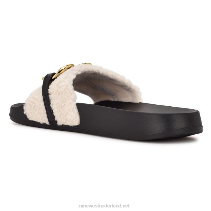 slinks sandalen met platte slede Nine West 62LB67 creme imitatie schapenvacht