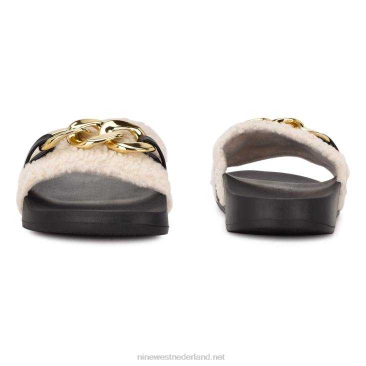 slinks sandalen met platte slede Nine West 62LB67 creme imitatie schapenvacht