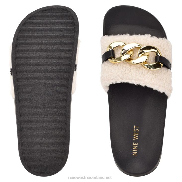 slinks sandalen met platte slede Nine West 62LB67 creme imitatie schapenvacht