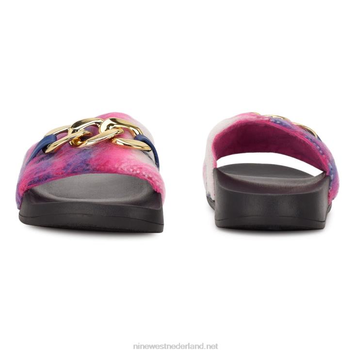 slinks sandalen met platte slede Nine West 62LB69 meervoudig geruit