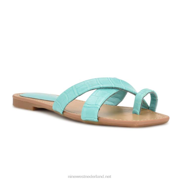 stippen sandalen met platte slee Nine West 62LB1076 aqua blauw reliëf croco