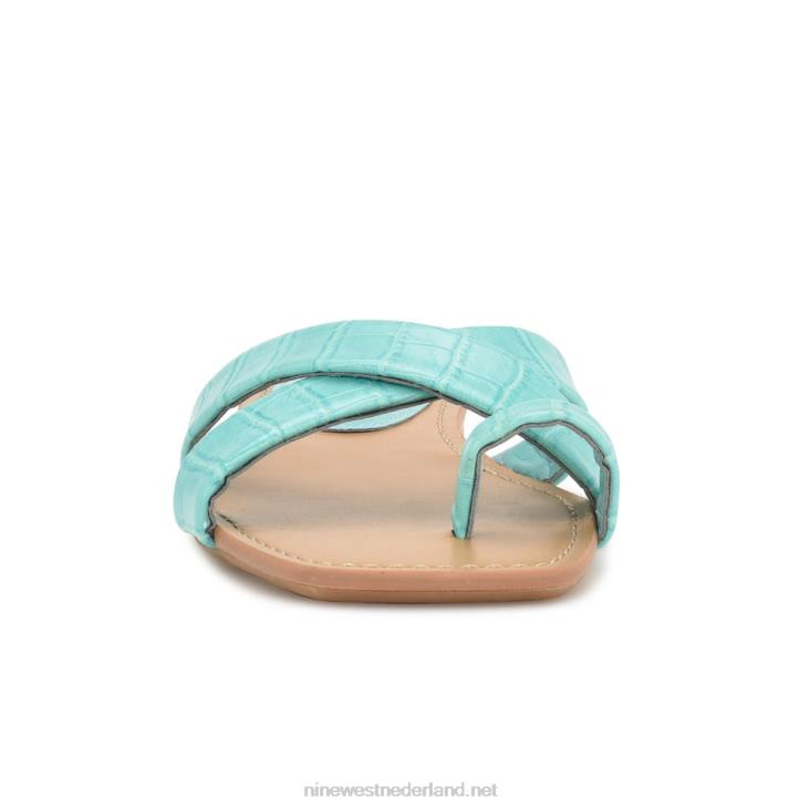 stippen sandalen met platte slee Nine West 62LB1076 aqua blauw reliëf croco
