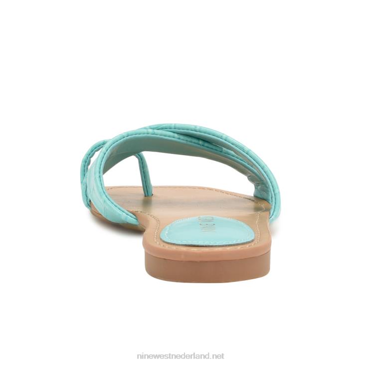 stippen sandalen met platte slee Nine West 62LB1076 aqua blauw reliëf croco