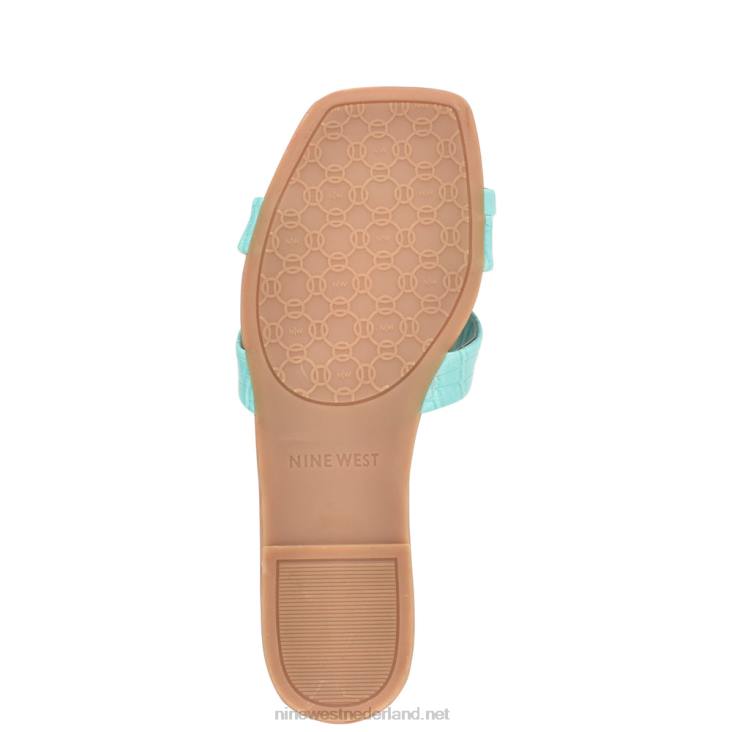 stippen sandalen met platte slee Nine West 62LB1076 aqua blauw reliëf croco