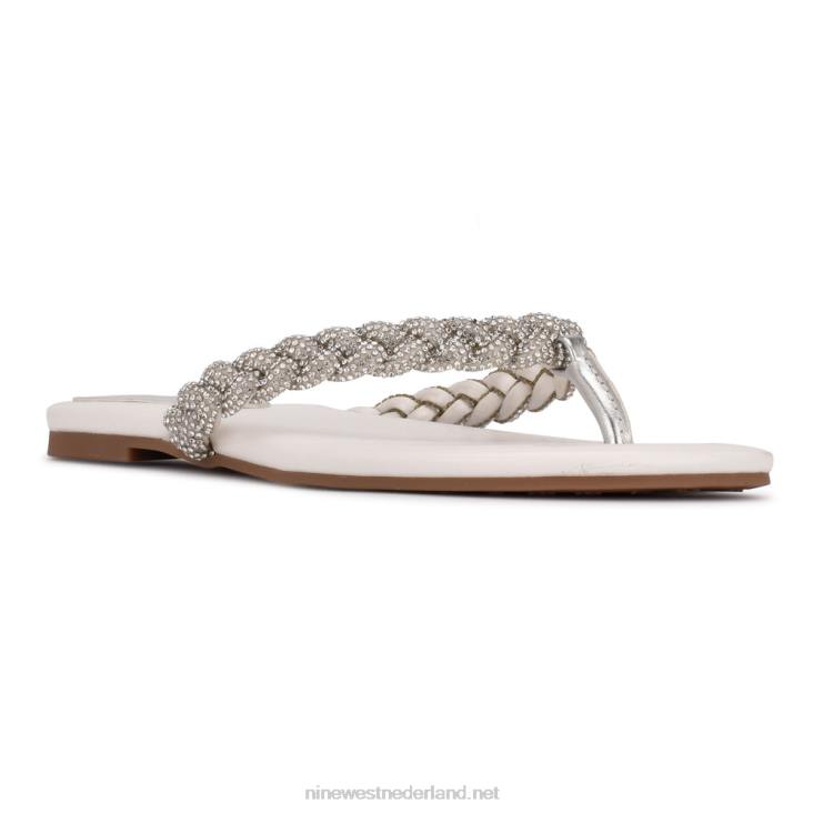 tinee sandalen met platte slede Nine West 62LB116 wit satijn