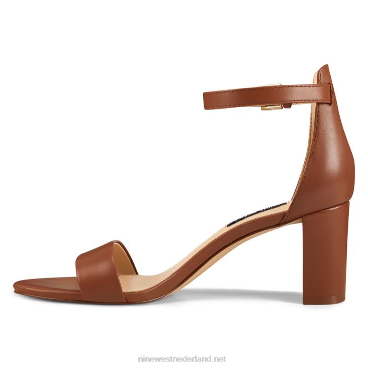 pruce sandalen met enkelbandje en blokhak Nine West 62LB2404 lichtbruin leer