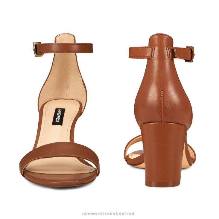 pruce sandalen met enkelbandje en blokhak Nine West 62LB2404 lichtbruin leer