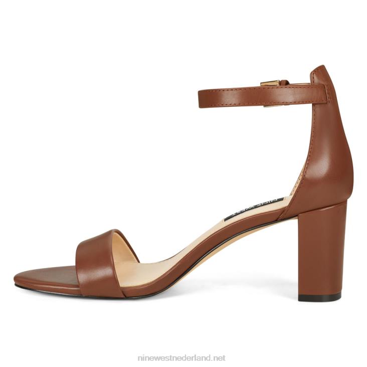 pruce sandalen met enkelbandje en blokhak Nine West 62LB2406 donkerbruin leer