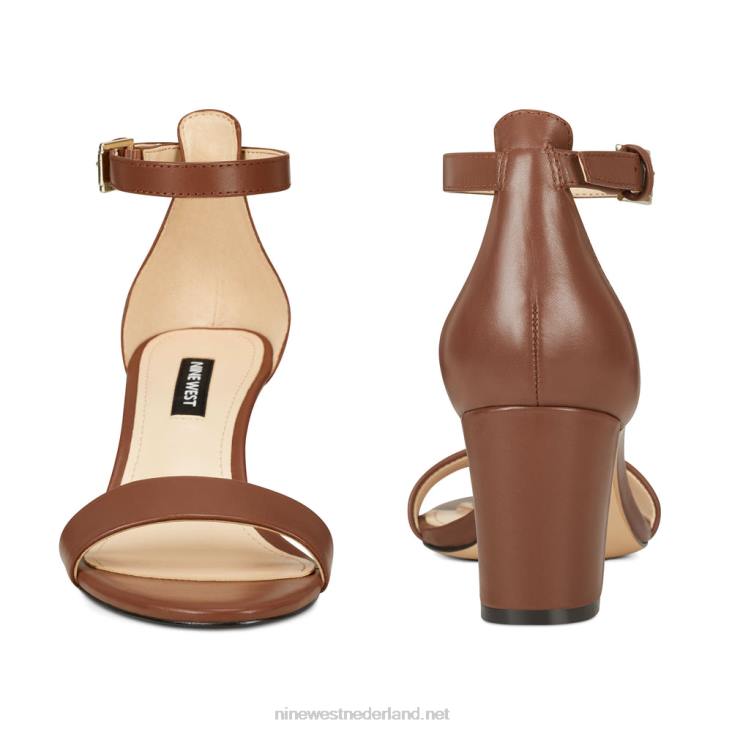 pruce sandalen met enkelbandje en blokhak Nine West 62LB2406 donkerbruin leer