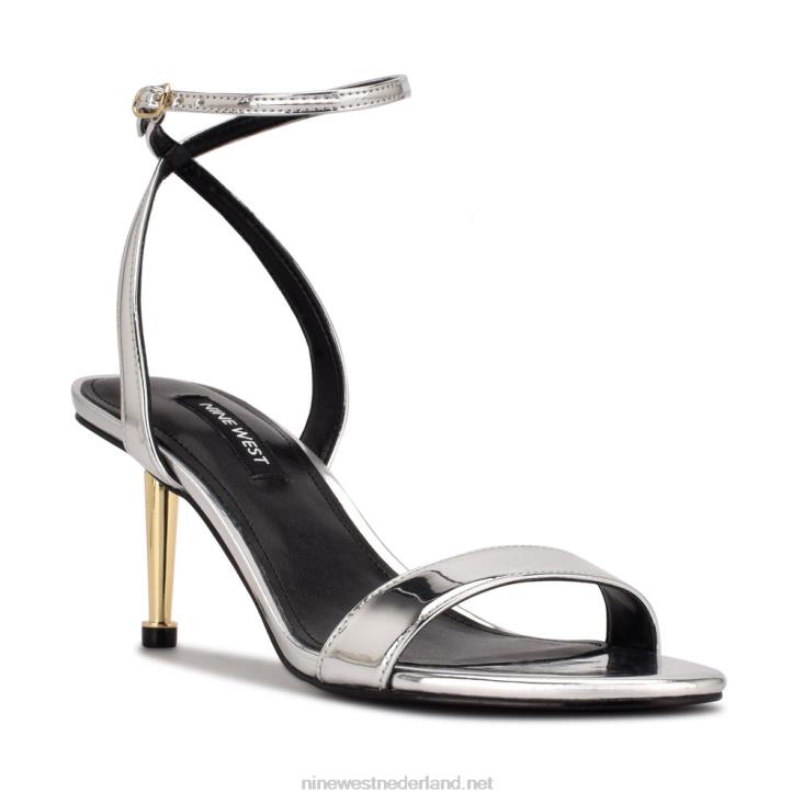 Anny sandalen met enkelbandje en hak Nine West 62LB1864 zilver spiegel metallic