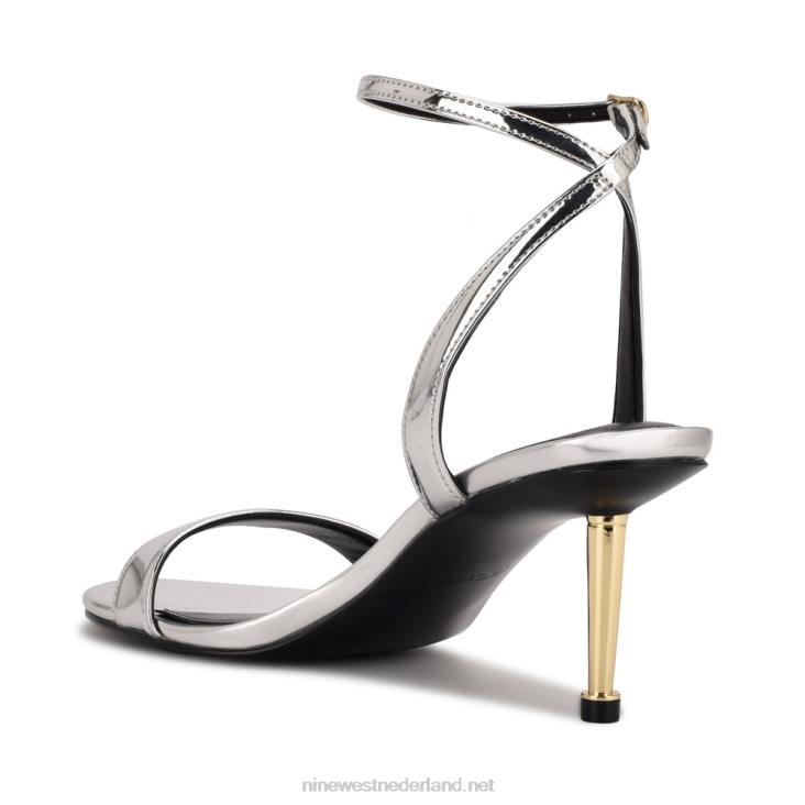 Anny sandalen met enkelbandje en hak Nine West 62LB1864 zilver spiegel metallic