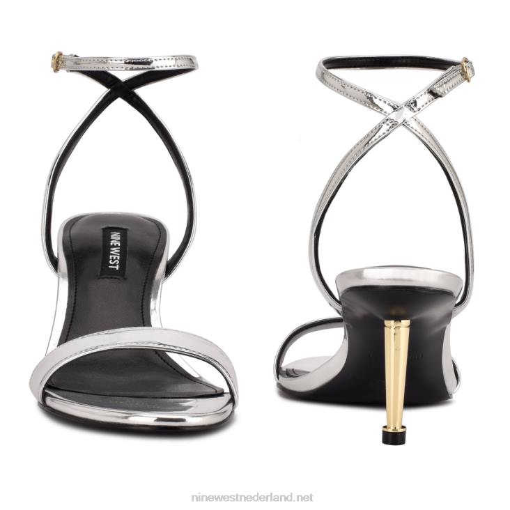 Anny sandalen met enkelbandje en hak Nine West 62LB1864 zilver spiegel metallic