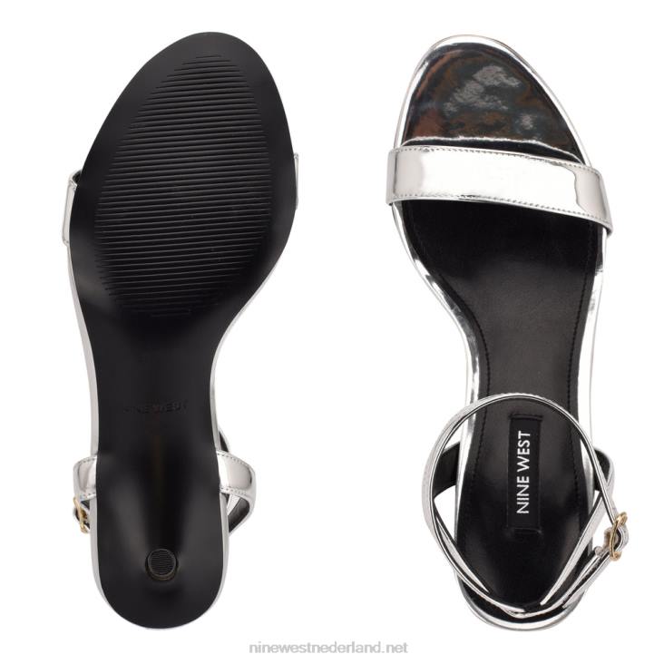 Anny sandalen met enkelbandje en hak Nine West 62LB1864 zilver spiegel metallic