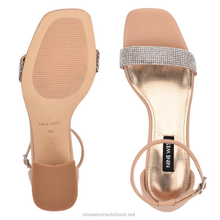 Gretal sandalen met enkelband en blokhak Nine West 62LB494 naakt kristal