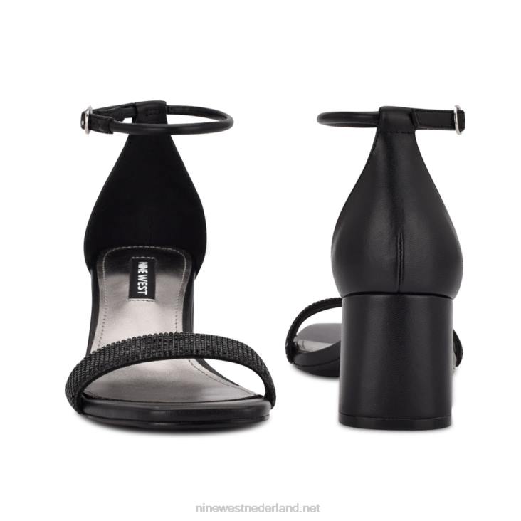 Gretal sandalen met enkelband en blokhak Nine West 62LB495 zwarte diamant