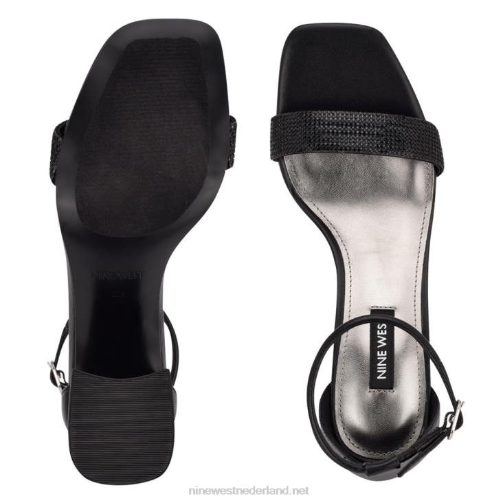 Gretal sandalen met enkelband en blokhak Nine West 62LB495 zwarte diamant