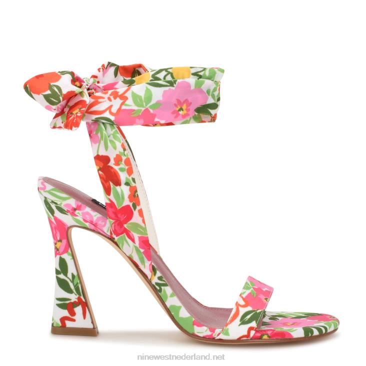 Kelsie enkel wrap sandalen met hak Nine West 62LB183 roze multituin bloemen