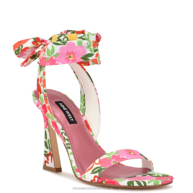 Kelsie enkel wrap sandalen met hak Nine West 62LB183 roze multituin bloemen