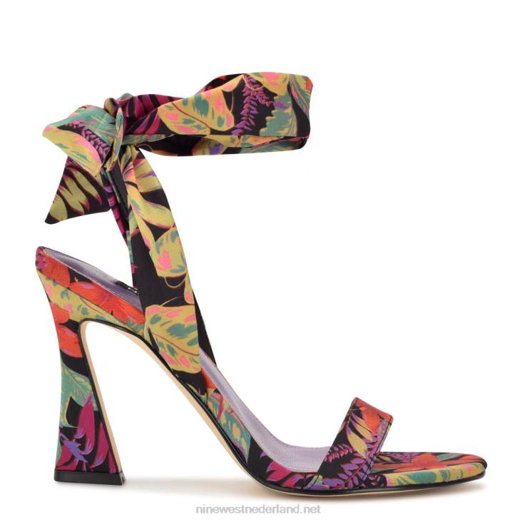 Kelsie enkel wrap sandalen met hak Nine West 62LB184 zwarte multi tropische bloemen