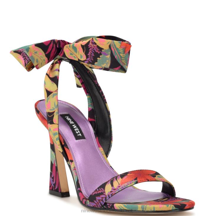 Kelsie enkel wrap sandalen met hak Nine West 62LB184 zwarte multi tropische bloemen