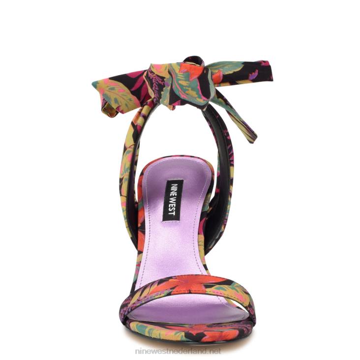 Kelsie enkel wrap sandalen met hak Nine West 62LB184 zwarte multi tropische bloemen