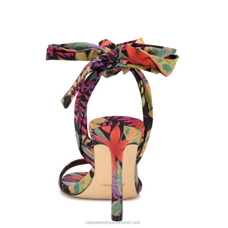 Kelsie enkel wrap sandalen met hak Nine West 62LB184 zwarte multi tropische bloemen