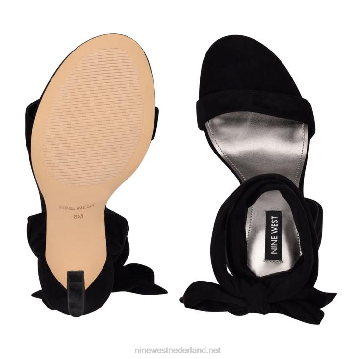 Kelsie enkel wrap sandalen met hak Nine West 62LB2038 zwart suède