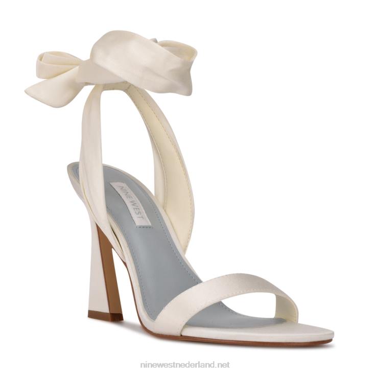 Kelsie enkel wrap sandalen met hak Nine West 62LB232 wit satijn