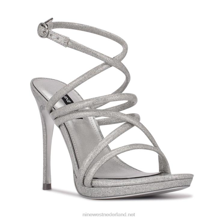 Lexy sandalen met enkelbandje en hak Nine West 62LB1942 zilver iriserend