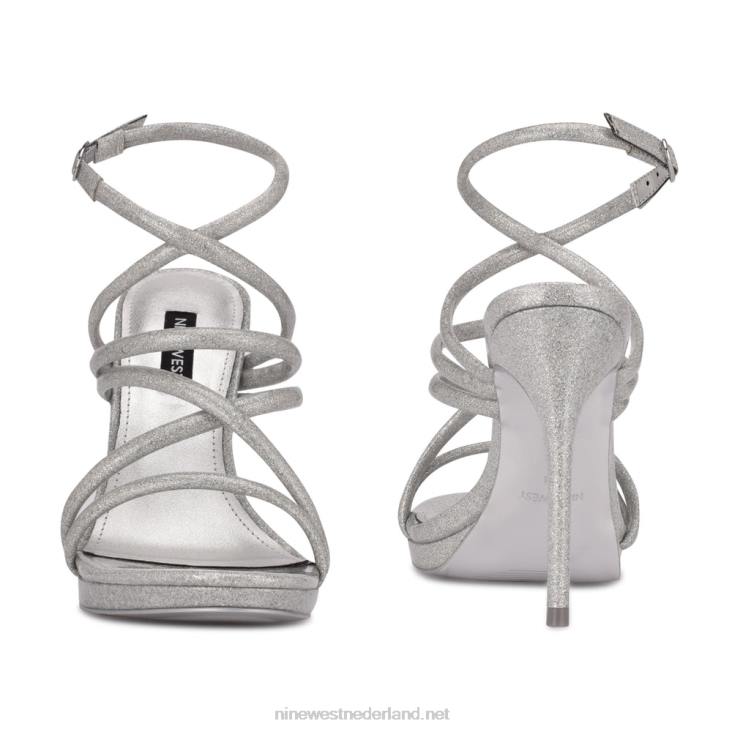 Lexy sandalen met enkelbandje en hak Nine West 62LB1942 zilver iriserend