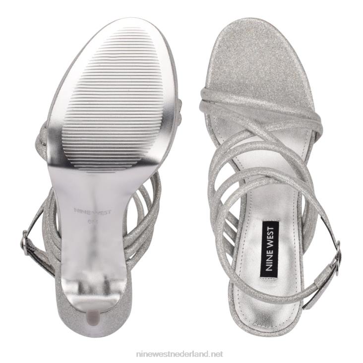 Lexy sandalen met enkelbandje en hak Nine West 62LB1942 zilver iriserend