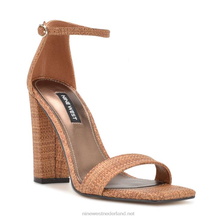 Marrie geweven sandalen met enkelbandje Nine West 62LB338 bruine raffia