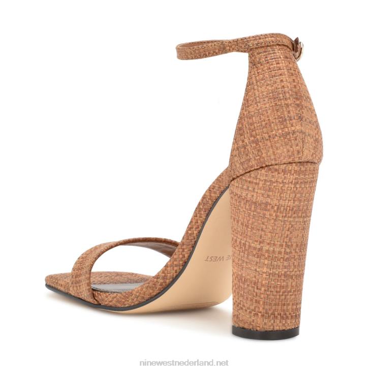 Marrie geweven sandalen met enkelbandje Nine West 62LB338 bruine raffia