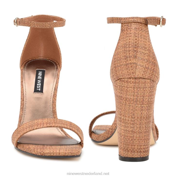 Marrie geweven sandalen met enkelbandje Nine West 62LB338 bruine raffia