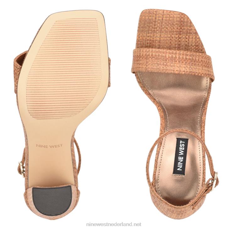 Marrie geweven sandalen met enkelbandje Nine West 62LB338 bruine raffia