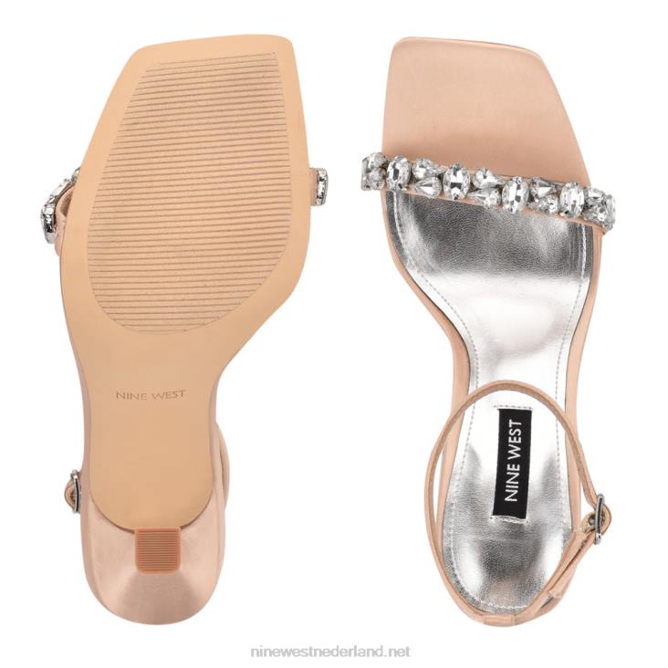 Yazmin geklede sandalen met enkelbandje Nine West 62LB1799 natuurlijk satijn kristal
