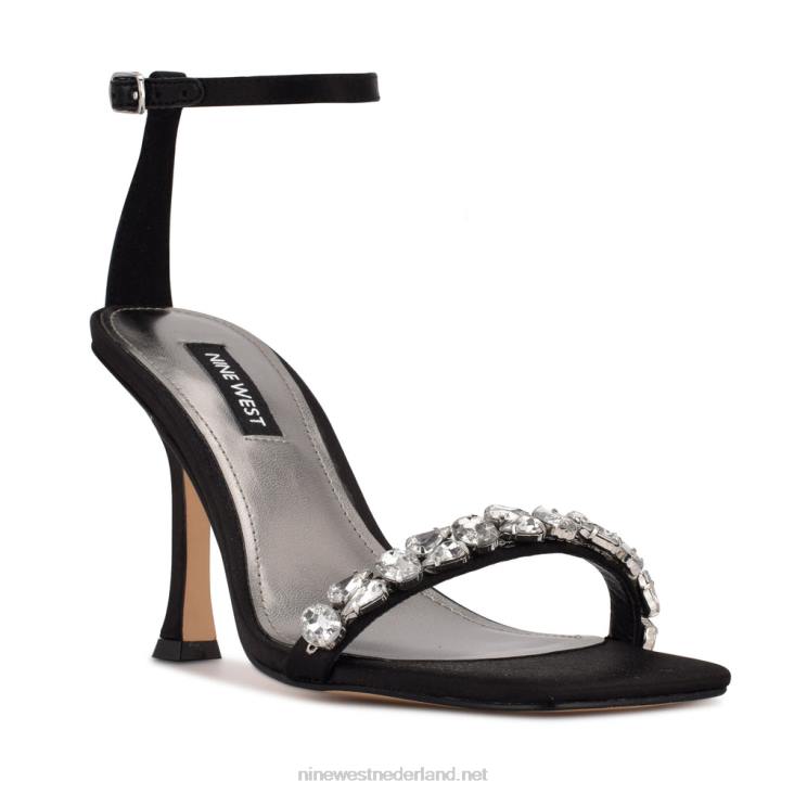 Yazmin geklede sandalen met enkelbandje Nine West 62LB377 zwart satijn kristal