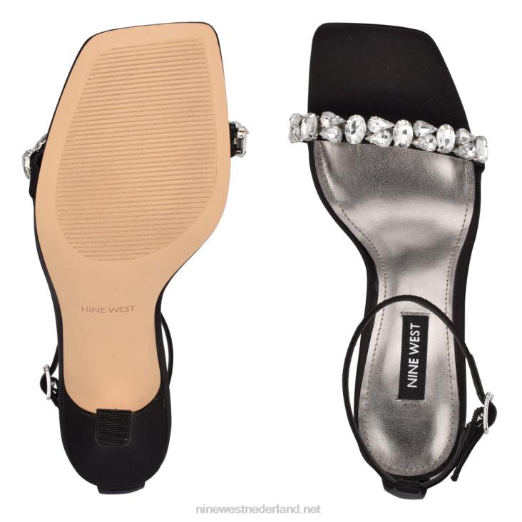 Yazmin geklede sandalen met enkelbandje Nine West 62LB377 zwart satijn kristal