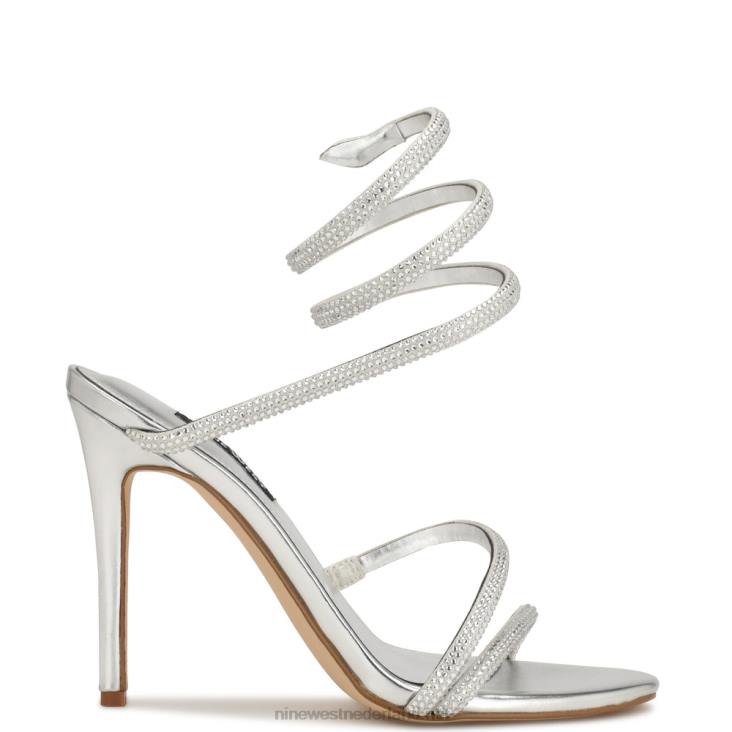 maskil enkel wrap sandalen met hak Nine West 62LB290 zilver glanzend suède