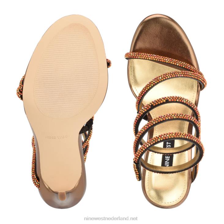 maskil enkel wrap sandalen met hak Nine West 62LB291 donker goud glanzend suède
