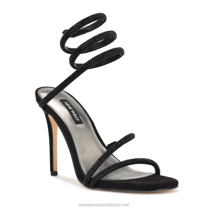 maskil enkel wrap sandalen met hak Nine West 62LB292 zwart suède