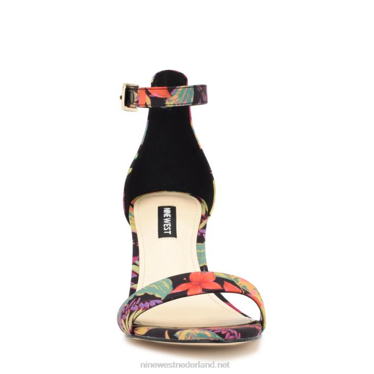 pruce sandalen met enkelbandje en blokhak Nine West 62LB182 zwarte multi bloemen