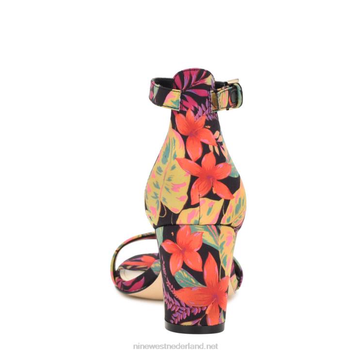 pruce sandalen met enkelbandje en blokhak Nine West 62LB182 zwarte multi bloemen